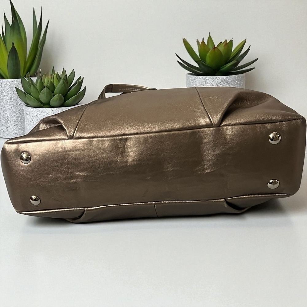 Coach Metallic Bronze Leather Buckle Shoulder Bag Satchel Handbag‎ Purse - Picture 8 of 10